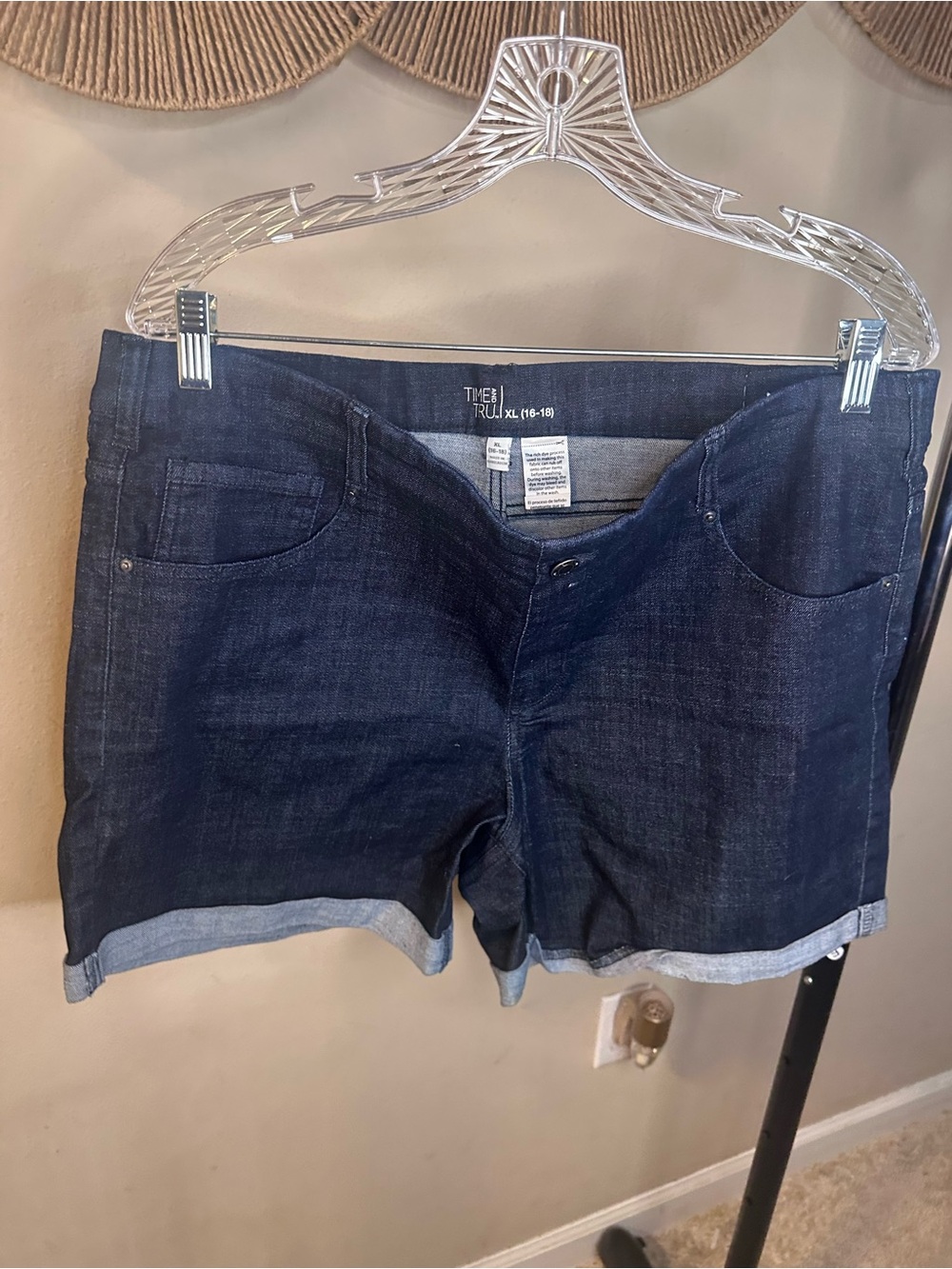 Time and Tru Dark Indigo Roll-Cuff Denim Shorts